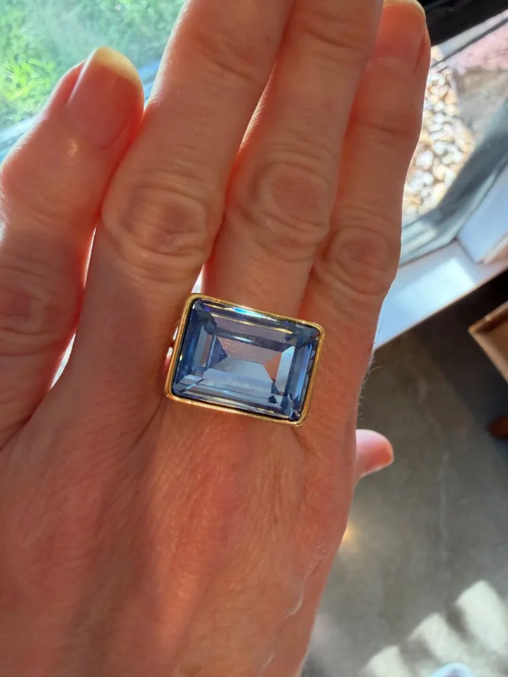 NWT Piper K 14K Gold Plate East-West Rectangular Baby Blue Crystal Ring